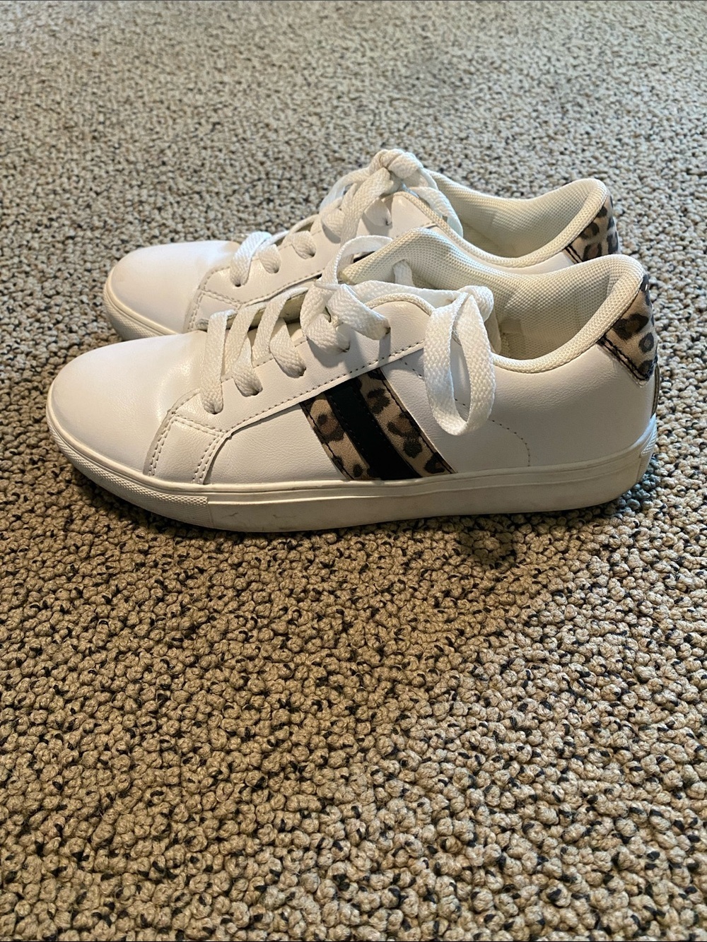 Women's White Sneakers with Leopard Accent